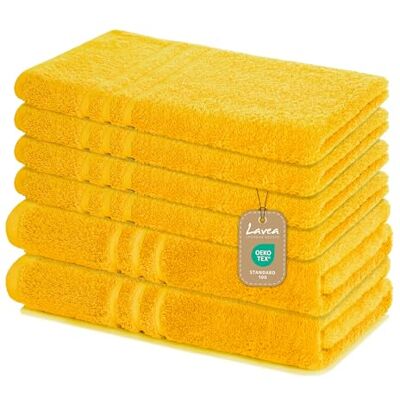 Lavea ® 6-teiliges Handtuch Set Elena, Rapsgelb 100% Baumwolle 4x Handtücher 50x100 cm, 2x Duschtücher 70x140 cm, Frottee Handtücher Set weich, Bad & Gäste Lavea ® 6-teiliges Handtuch Set Elena, Rapsgelb 100% Baumwolle 4x Handtücher 50x100 cm, 2x Duschtücher 70x140 cm, Frottee Handtücher Set weich, Bad & Gäste