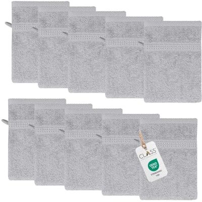Class Home Collection Frottee Waschhandschuhe 16x21 cm – 10er Set Waschhandschuh – Besonders weiche & saugfähige Waschlappen aus 100% Baumwolle mit Aufhänger – Silber Class Home Collection Frottee Waschhandschuhe 16x21 cm – 10er Set Waschhandschuh – Besonders weiche & saugfähige Waschlappen aus 100% Baumwolle mit Aufhänger – Silber
