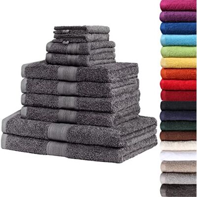 NatureMark 10 TLG. Frottier Handtuch-Set Verschiedene Größen 4X Handtücher, 2X Duschtücher, 2X Gästetücher, 2X Waschhandschuhe Premium Qualität (10 TLG. Frottier Set, Anthrazit grau) NatureMark 10 TLG. Frottier Handtuch-Set Verschiedene Größen 4X Handtücher, 2X Duschtücher, 2X Gästetücher, 2X Waschhandschuhe Premium Qualität (10 TLG. Frottier Set, Anthrazit grau)