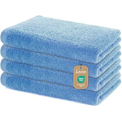 Lavea ® Sydney 4er Handtücher Set 40x70 cm Delphinblau 100% Baumwolle – Weiche Frottee Handtücher, saugstarkes Handtuch Set für Bad, OEKO-TEX® Standard 100 Lavea ® Sydney 4er Handtücher Set 40x70 cm Delphinblau 100% Baumwolle – Weiche Frottee Handtücher, saugstarkes Handtuch Set für Bad, OEKO-TEX® Standard 100