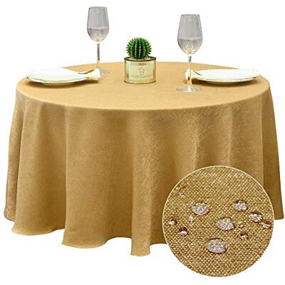 Falcon Rund Tischdecke Abwaschbar 180cm Garten Leinen Tischtuch, Lotuseffekt Tischdecke Gold, Rund 180cm Falcon Rund Tischdecke Abwaschbar 180cm Garten Leinen Tischtuch, Lotuseffekt Tischdecke Gold, Rund 180cm