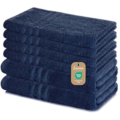 Lavea ® 6-teiliges Handtuch Set Elena, Navy 100% Baumwolle 4x Handtücher 50x100 cm, 2x Duschtücher 70x140 cm, Frottee Handtücher Set weich, Bad & Gäste Lavea ® 6-teiliges Handtuch Set Elena, Navy 100% Baumwolle 4x Handtücher 50x100 cm, 2x Duschtücher 70x140 cm, Frottee Handtücher Set weich, Bad & Gäste
