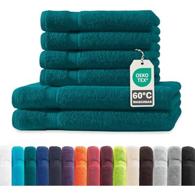 Müskaan ® 6er Handtuch Set Petrol, 100% Baumwolle, 500g/m² – 2X Duschtuch 70x140cm & 4X Handtuch 50x100cm – Öko-Tex, Frottee Handtücher Set Baumwolle, Handtuchset Blau, 60°C waschbar, Frotteetücher Müskaan ® 6er Handtuch Set Petrol, 100% Baumwolle, 500g/m² – 2X Duschtuch 70x140cm & 4X Handtuch 50x100cm – Öko-Tex, Frottee Handtücher Set Baumwolle, Handtuchset Blau, 60°C waschbar, Frotteetücher