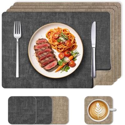 KitchenBoss Tischsets Abwaschbar und Untersetzer 4er Set,Platzsets Abwaschbar Schmutzabweisend & rutschfest für Küche & Esszimmer,43x30cm (Grau/Beige) KitchenBoss Tischsets Abwaschbar und Untersetzer 4er Set,Platzsets Abwaschbar Schmutzabweisend & rutschfest für Küche & Esszimmer,43x30cm (Grau/Beige)