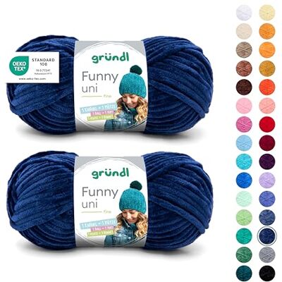 Gründl Wolle Funny uni Chenille Wolle 2 Knäuel 100 g, Navy Gründl Wolle Funny uni Chenille Wolle 2 Knäuel 100 g, Navy