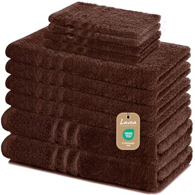 Lavea ® 10-teiliges Handtuch Set Elena, Kaffeebraun 100% Baumwolle 4x Handtuch, 2x Duschtuch, 2x Gästetuch, 2x Waschhandschuh, Frottee Handtücher Set weich, Bad & Gäste Lavea ® 10-teiliges Handtuch Set Elena, Kaffeebraun 100% Baumwolle 4x Handtuch, 2x Duschtuch, 2x Gästetuch, 2x Waschhandschuh, Frottee Handtücher Set weich, Bad & Gäste