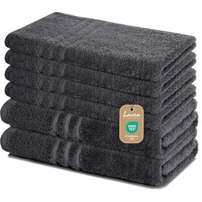 Lavea ® 6-teiliges Handtuch Set Elena, Anthrazit 100% Baumwolle 4x Handtücher 50x100 cm, 2x Duschtücher 70x140 cm, Frottee Handtücher Set weich, Bad & Gäste Lavea ® 6-teiliges Handtuch Set Elena, Anthrazit 100% Baumwolle 4x Handtücher 50x100 cm, 2x Duschtücher 70x140 cm, Frottee Handtücher Set weich, Bad & Gäste