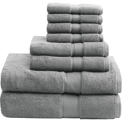 Madison Park , 800 GSM Badetuch-Set, 8-teilig, aus 100% Baumwolle, besonders saugfähig, schnell trocknend, Spa-Qualität, 2 Badetücher, 2 Handtücher, 4 Waschlappen, grau Madison Park , 800 GSM Badetuch-Set, 8-teilig, aus 100% Baumwolle, besonders saugfähig, schnell trocknend, Spa-Qualität, 2 Badetücher, 2 Handtücher, 4 Waschlappen, grau
