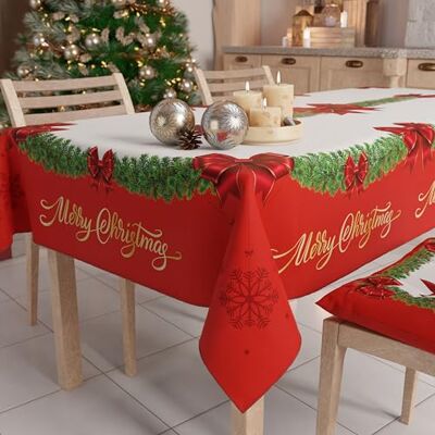 PETTI Artigiani Italiani Petti Weihnachtstischdecke Tischdecke 140 x 140 cm, quadratisch, schmutzabweisend & fleckenabweisend, Pflegeleichte Mikrofaser mit Motiv Rotes Band, ideal für Advent & Weihnachten PETTI Artigiani Italiani Petti Weihnachtstischdecke Tischdecke 140 x 140 cm, quadratisch, schmutzabweisend & fleckenabweisend, Pflegeleichte Mikrofaser mit Motiv Rotes Band, ideal für Advent & Weihnachten