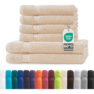 Müskaan ® 6er Handtuch Set Beige, 100% Baumwolle, 500g/m² – 2X Duschtuch 70x140cm & 4X Handtuch 50x100cm – Öko-Tex, Frottee Handtücher Set Baumwolle, Handtuchset Beige, 60°C waschbar, Frotteetücher Müskaan ® 6er Handtuch Set Beige, 100% Baumwolle, 500g/m² – 2X Duschtuch 70x140cm & 4X Handtuch 50x100cm – Öko-Tex, Frottee Handtücher Set Baumwolle, Handtuchset Beige, 60°C waschbar, Frotteetücher