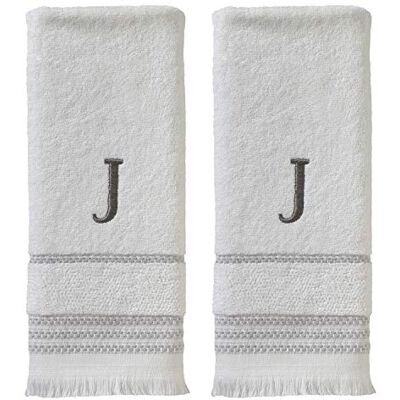 SKL Home Casual Monogramm-Handtuch-Set, J, 40,6 x 66 cm, Weiß, 2 Stück. SKL Home Casual Monogramm-Handtuch-Set, J, 40,6 x 66 cm, Weiß, 2 Stück.