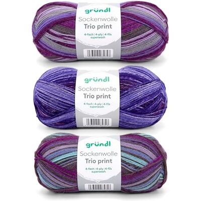Gründl Wolle Sockenwolle Trio 3 Knäuel 100 g, violett-lila Gründl Wolle Sockenwolle Trio 3 Knäuel 100 g, violett-lila