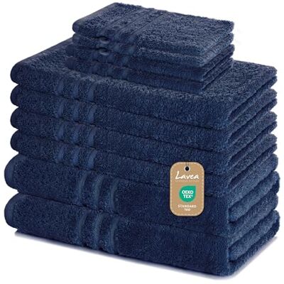 Lavea ® 10-teiliges Handtuch Set Elena, Navy 100% Baumwolle 4x Handtuch, 2x Duschtuch, 2x Gästetuch, 2x Waschhandschuh, Frottee Handtücher Set weich, Bad & Gäste Lavea ® 10-teiliges Handtuch Set Elena, Navy 100% Baumwolle 4x Handtuch, 2x Duschtuch, 2x Gästetuch, 2x Waschhandschuh, Frottee Handtücher Set weich, Bad & Gäste