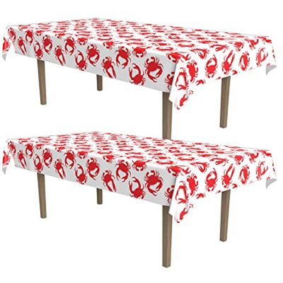 Beistle 2 Stück Kunststoff Rechteckige Krabbe Tischdecken für Unter dem Meer Luau Thema nautisches Partyzubehör, 137,2 x 274,3 cm, Weiß/Rot Beistle 2 Stück Kunststoff Rechteckige Krabbe Tischdecken für Unter dem Meer Luau Thema nautisches Partyzubehör, 137,2 x 274,3 cm, Weiß/Rot