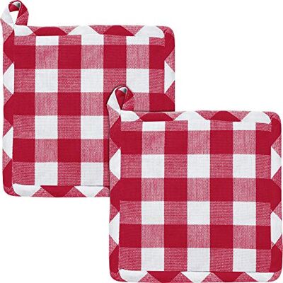 REDBEST Topflappen, Topfuntersetzer karo 2er-Pack, hitzebeständig, 100% Baumwolle rot Größe 20x20 cm praktische Schlaufe, strapazierstark und langlebig REDBEST Topflappen, Topfuntersetzer karo 2er-Pack, hitzebeständig, 100% Baumwolle rot Größe 20x20 cm praktische Schlaufe, strapazierstark und langlebig