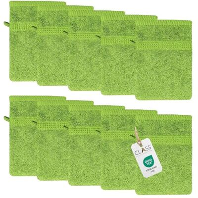 Class Home Collection Frottee Waschhandschuhe 16x21 cm – 10er Set Waschhandschuh – Besonders weiche & saugfähige Waschlappen aus 100% Baumwolle mit Aufhänger – Apfelgrün Class Home Collection Frottee Waschhandschuhe 16x21 cm – 10er Set Waschhandschuh – Besonders weiche & saugfähige Waschlappen aus 100% Baumwolle mit Aufhänger – Apfelgrün