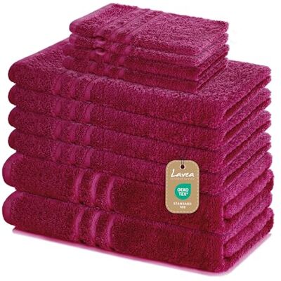 Lavea ® 10-teiliges Handtuch Set Elena, Bordeaux 100% Baumwolle 4x Handtuch, 2x Duschtuch, 2x Gästetuch, 2x Waschhandschuh, Frottee Handtücher Set weich, Bad & Gäste Lavea ® 10-teiliges Handtuch Set Elena, Bordeaux 100% Baumwolle 4x Handtuch, 2x Duschtuch, 2x Gästetuch, 2x Waschhandschuh, Frottee Handtücher Set weich, Bad & Gäste