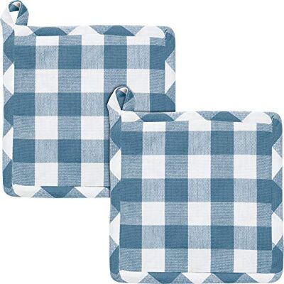 REDBEST Topflappen, Topfuntersetzer karo 2er-Pack, hitzebeständig, 100% Baumwolle blau Größe 20x20 cm praktische Schlaufe, strapazierstark und langlebig REDBEST Topflappen, Topfuntersetzer karo 2er-Pack, hitzebeständig, 100% Baumwolle blau Größe 20x20 cm praktische Schlaufe, strapazierstark und langlebig