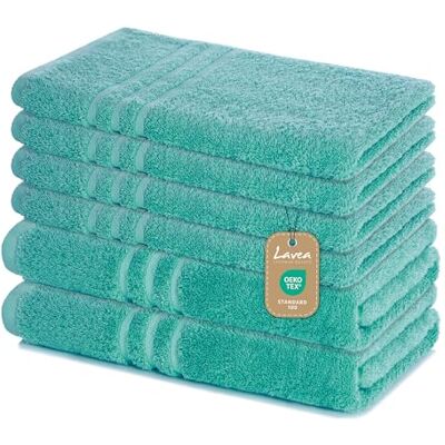Lavea ® 6-teiliges Handtuch Set Elena, Türkis 100% Baumwolle 4x Handtücher 50x100 cm, 2x Duschtücher 70x140 cm, Frottee Handtücher Set weich, Bad & Gäste Lavea ® 6-teiliges Handtuch Set Elena, Türkis 100% Baumwolle 4x Handtücher 50x100 cm, 2x Duschtücher 70x140 cm, Frottee Handtücher Set weich, Bad & Gäste