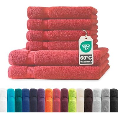 Müskaan ® 6er Handtuch Set Rot, 100% Baumwolle, 500g/m² – 2X Duschtuch 70x140cm & 4X Handtuch 50x100cm – Öko-Tex, Frottee Handtücher Set Baumwolle, Handtuchset Rot, 60°C waschbar, Frotteetücher Müskaan ® 6er Handtuch Set Rot, 100% Baumwolle, 500g/m² – 2X Duschtuch 70x140cm & 4X Handtuch 50x100cm – Öko-Tex, Frottee Handtücher Set Baumwolle, Handtuchset Rot, 60°C waschbar, Frotteetücher