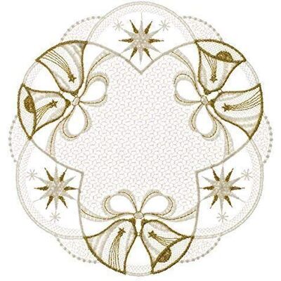Plauener Spitze Deckchen "Glöckchen" 20 cm rund, Tischschmuck, Deko, Tischdekoration (ecru-gold) Plauener Spitze Deckchen "Glöckchen" 20 cm rund, Tischschmuck, Deko, Tischdekoration (ecru-gold)