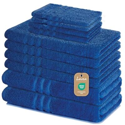 Lavea ® 10-teiliges Handtuch Set Elena, Royalblau 100% Baumwolle 4x Handtuch, 2x Duschtuch, 2x Gästetuch, 2x Waschhandschuh, Frottee Handtücher Set weich, Bad & Gäste Lavea ® 10-teiliges Handtuch Set Elena, Royalblau 100% Baumwolle 4x Handtuch, 2x Duschtuch, 2x Gästetuch, 2x Waschhandschuh, Frottee Handtücher Set weich, Bad & Gäste
