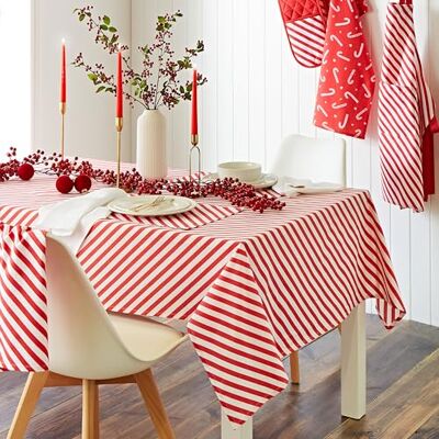 Catherine Lansfield Weihnachtliche Tischdecke mit Zuckerstange, Baumwolle, 137 x 229 cm, Weiß/Rot Catherine Lansfield Weihnachtliche Tischdecke mit Zuckerstange, Baumwolle, 137 x 229 cm, Weiß/Rot