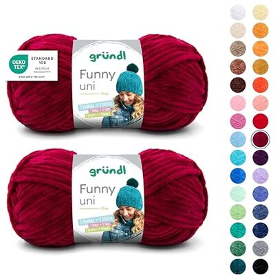 Gründl Wolle Funny uni Chenille Wolle 2 Knäuel 100 g, Bordeaux Gründl Wolle Funny uni Chenille Wolle 2 Knäuel 100 g, Bordeaux