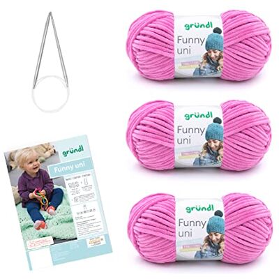 Gründl Wolle Funny uni Chenille Wolle 3 Knäuel 100 g, fuchsia Gründl Wolle Funny uni Chenille Wolle 3 Knäuel 100 g, fuchsia