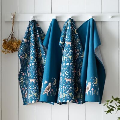 Catherine Lansfield Geschirrtuch aus Baumwolle, Motiv: Enchanted Twilight Animals 50 x 70 cm, Marineblau, 4 Stück Catherine Lansfield Geschirrtuch aus Baumwolle, Motiv: Enchanted Twilight Animals 50 x 70 cm, Marineblau, 4 Stück