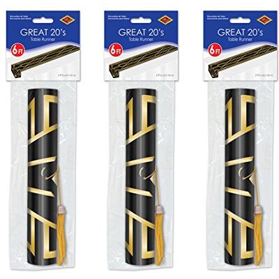 Beistle 59907 Tischläufer, Bedruckt, 28 x 183 cm, Schwarz/Gold, 3 Stück Beistle 59907 Tischläufer, Bedruckt, 28 x 183 cm, Schwarz/Gold, 3 Stück