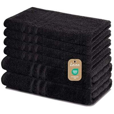 Lavea ® 6-teiliges Handtuch Set Elena, Schwarz 100% Baumwolle 4x Handtücher 50x100 cm, 2x Duschtücher 70x140 cm, Frottee Handtücher Set weich, Bad & Gäste Lavea ® 6-teiliges Handtuch Set Elena, Schwarz 100% Baumwolle 4x Handtücher 50x100 cm, 2x Duschtücher 70x140 cm, Frottee Handtücher Set weich, Bad & Gäste