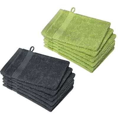 Dyckhoff Waschhandschuh Planet, 12er Set, 100% Baumwolle, grün/anthrazit 16x21cm, 450 g/m², Frottierserie, hochwertige Qualität, lebendige Farbe, perfekt für Zuhause Dyckhoff Waschhandschuh Planet, 12er Set, 100% Baumwolle, grün/anthrazit 16x21cm, 450 g/m², Frottierserie, hochwertige Qualität, lebendige Farbe, perfekt für Zuhause