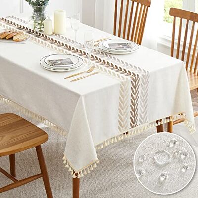 QIANQUHUI Rechteckige Leinen-Tischdecken, wasserdichte Stickerei, Blatt-Tischdecke mit Quaste, knitterfreie Tischabdeckung, Dekoration für Küche, Esszimmer, Party, Urlaub (Kaffeeblatt, 140 x 213 cm) QIANQUHUI Rechteckige Leinen-Tischdecken, wasserdichte Stickerei, Blatt-Tischdecke mit Quaste, knitterfreie Tischabdeckung, Dekoration für Küche, Esszimmer, Party, Urlaub (Kaffeeblatt, 140 x 213 cm)