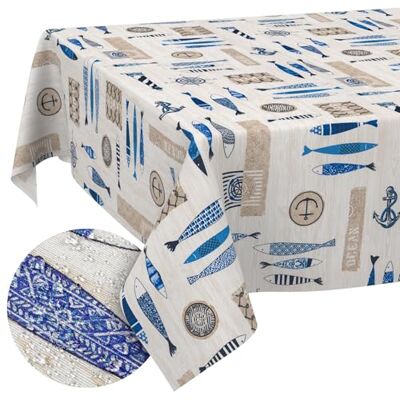 ANRO Stoff Tischdecke Tischwäsche Textil Tischtuch Baumwolle Polyester Gewebe abwaschbar pflegeleicht, in rund oval eckig Maritim 100x140cm Schnittkante ANRO Stoff Tischdecke Tischwäsche Textil Tischtuch Baumwolle Polyester Gewebe abwaschbar pflegeleicht, in rund oval eckig Maritim 100x140cm Schnittkante