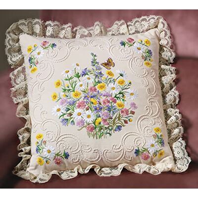 Janlynn Stickset mit Kerzendocht-Motiv, Wildblumen und Schmetterlingskissen, 35,6 x 35,6 cm Janlynn Stickset mit Kerzendocht-Motiv, Wildblumen und Schmetterlingskissen, 35,6 x 35,6 cm