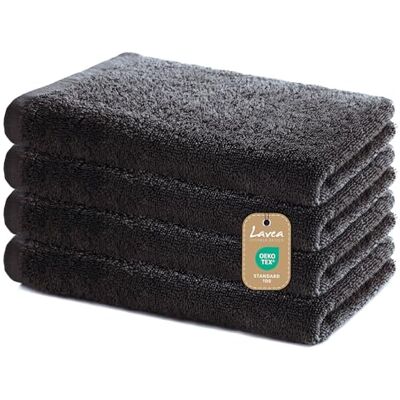 Lavea ® Sydney 4er Handtücher Set 40x70 cm Anthrazit 100% Baumwolle – Weiche Frottee Handtücher, saugstarkes Handtuch Set für Bad, OEKO-TEX® Standard 100 Lavea ® Sydney 4er Handtücher Set 40x70 cm Anthrazit 100% Baumwolle – Weiche Frottee Handtücher, saugstarkes Handtuch Set für Bad, OEKO-TEX® Standard 100