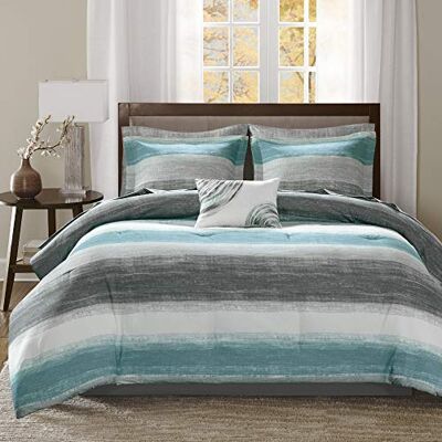 Madison Park Essentials Bettwäsche-Set für King-Size-Bett, Bett in Einer Tasche, Aquarelldruck, Küstendecke und Chambray-Baumwolle, Ganzjahres-Bettwäsche-Set, Saben, Aqua King (264,2 x 233,7 cm), Madison Park Essentials Bettwäsche-Set für King-Size-Bett, Bett in Einer Tasche, Aquarelldruck, Küstendecke und Chambray-Baumwolle, Ganzjahres-Bettwäsche-Set, Saben, Aqua King (264,2 x 233,7 cm),