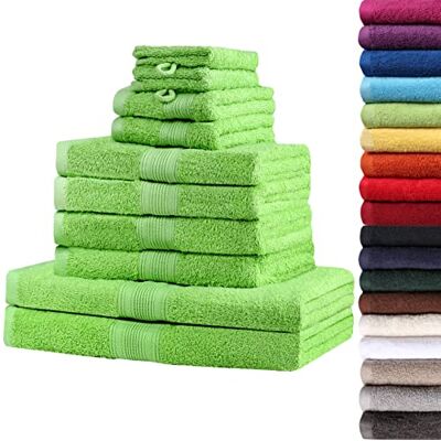 NatureMark 10 TLG. Frottier Handtuch-Set Verschiedene Größen 4X Handtücher, 2X Duschtücher, 2X Gästetücher, 2X Waschhandschuhe Premium Qualität (10 TLG. Frottier Set, Apfel grün) NatureMark 10 TLG. Frottier Handtuch-Set Verschiedene Größen 4X Handtücher, 2X Duschtücher, 2X Gästetücher, 2X Waschhandschuhe Premium Qualität (10 TLG. Frottier Set, Apfel grün)