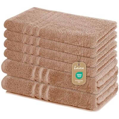 Lavea ® 6-teiliges Handtuch Set Elena, Cappuccino 100% Baumwolle 4x Handtücher 50x100 cm, 2x Duschtücher 70x140 cm, Frottee Handtücher Set weich, Bad & Gäste Lavea ® 6-teiliges Handtuch Set Elena, Cappuccino 100% Baumwolle 4x Handtücher 50x100 cm, 2x Duschtücher 70x140 cm, Frottee Handtücher Set weich, Bad & Gäste