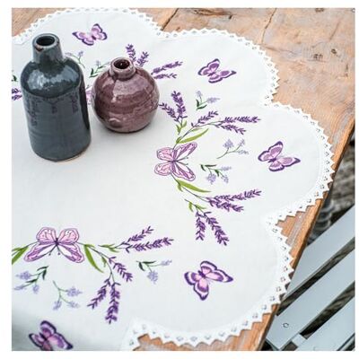 Vervaco Tischdecke Plattstich Stickpackung Lavendel, Stickbild gedruckt, 72x72cm Vervaco Tischdecke Plattstich Stickpackung Lavendel, Stickbild gedruckt, 72x72cm