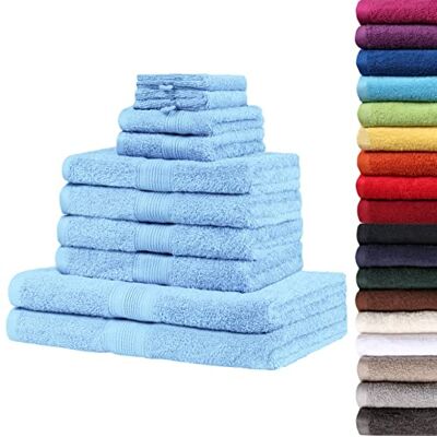 NatureMark 10 TLG. Frottier Handtuch-Set Verschiedene Größen 4X Handtücher, 2X Duschtücher, 2X Gästetücher, 2X Waschhandschuhe Premium Qualität (10 TLG. Frottier Set, Hell blau) NatureMark 10 TLG. Frottier Handtuch-Set Verschiedene Größen 4X Handtücher, 2X Duschtücher, 2X Gästetücher, 2X Waschhandschuhe Premium Qualität (10 TLG. Frottier Set, Hell blau)