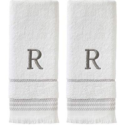 SKL Home Lässiges Monogramm-Handtuch-Set, R, 40,6 x 66 cm, Weiß, 2 Stück. SKL Home Lässiges Monogramm-Handtuch-Set, R, 40,6 x 66 cm, Weiß, 2 Stück.