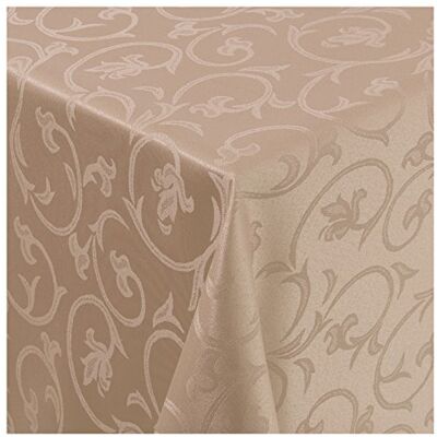 MODERNO Tischdecke Stoff Damast Barock Jacquard Ranken Design mit Saum rund 220 cm Hell-Braun MODERNO Tischdecke Stoff Damast Barock Jacquard Ranken Design mit Saum rund 220 cm Hell-Braun