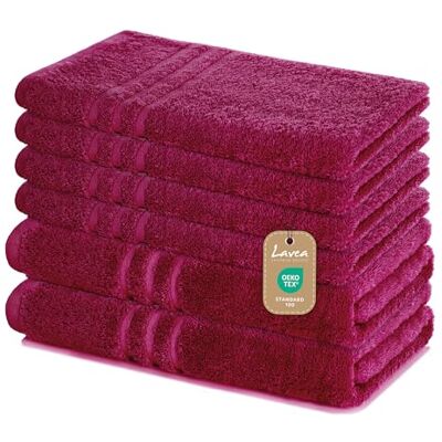 Lavea ® 6-teiliges Handtuch Set Elena, Bordeaux 100% Baumwolle 4x Handtücher 50x100 cm, 2x Duschtücher 70x140 cm, Frottee Handtücher Set weich, Bad & Gäste Lavea ® 6-teiliges Handtuch Set Elena, Bordeaux 100% Baumwolle 4x Handtücher 50x100 cm, 2x Duschtücher 70x140 cm, Frottee Handtücher Set weich, Bad & Gäste