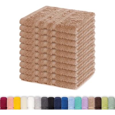 Lavea ® Seiftuch 10er Set 30x30 cm, Cappuccino 100% Baumwolle, hochwertige Seiftücher und Gästehandtücher, saugstark, waschbar und strapazierfähig – Frottierserie Elena Lavea ® Seiftuch 10er Set 30x30 cm, Cappuccino 100% Baumwolle, hochwertige Seiftücher und Gästehandtücher, saugstark, waschbar und strapazierfähig – Frottierserie Elena