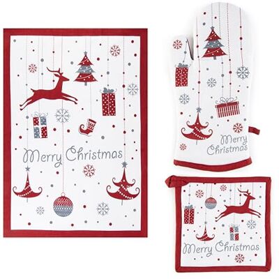 Excelsa Merry Christmas Textil-Set für die Küche, Ofenhandschuh, Topflappen und Geschirrtuch, Baumwolle, Füllung Polyester Excelsa Merry Christmas Textil-Set für die Küche, Ofenhandschuh, Topflappen und Geschirrtuch, Baumwolle, Füllung Polyester