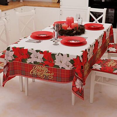 PETTI Artigiani Italiani Weihnachtstischdecke, schmutzabweisend, rechteckig, für Küche, Blumendesign, 12 Sitzplätze (140 x 240 cm), hergestellt in Italien PETTI Artigiani Italiani Weihnachtstischdecke, schmutzabweisend, rechteckig, für Küche, Blumendesign, 12 Sitzplätze (140 x 240 cm), hergestellt in Italien