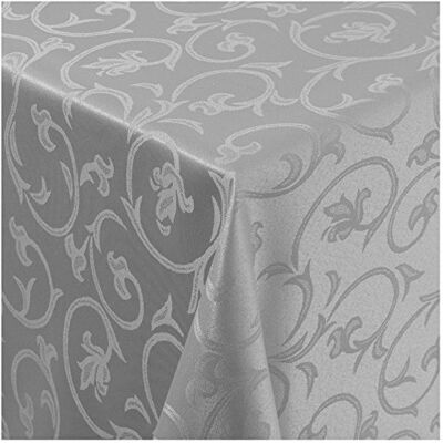 MODERNO Tischdecke Stoff Damast Barock Jacquard Ranken Design mit Saum rund 170 cm Grau MODERNO Tischdecke Stoff Damast Barock Jacquard Ranken Design mit Saum rund 170 cm Grau
