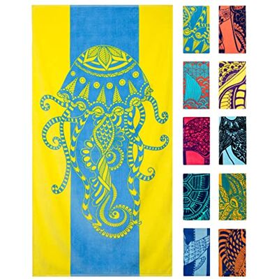 Nova Blue Jellyfish Strandtuch – Tropische Blaue & gelbe Farben mit einzigartigem Design, extra groß, XL (86,4 x 160 cm) aus 100% Baumwolle Nova Blue Jellyfish Strandtuch – Tropische Blaue & gelbe Farben mit einzigartigem Design, extra groß, XL (86,4 x 160 cm) aus 100% Baumwolle